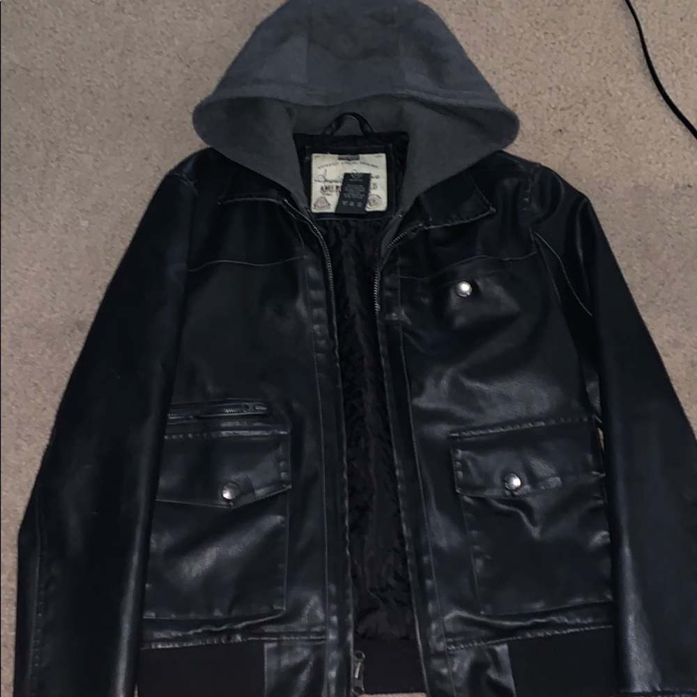 Hooded leather jacket